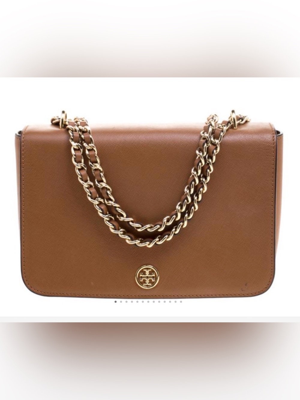Tory Burch Tan Leather Shoulder Bag with Gold Chain